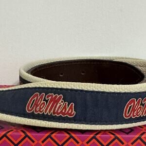 Vintage Ole Miss Vineyard Vines Belt Mens 34 Blue - Red Canvas Leather